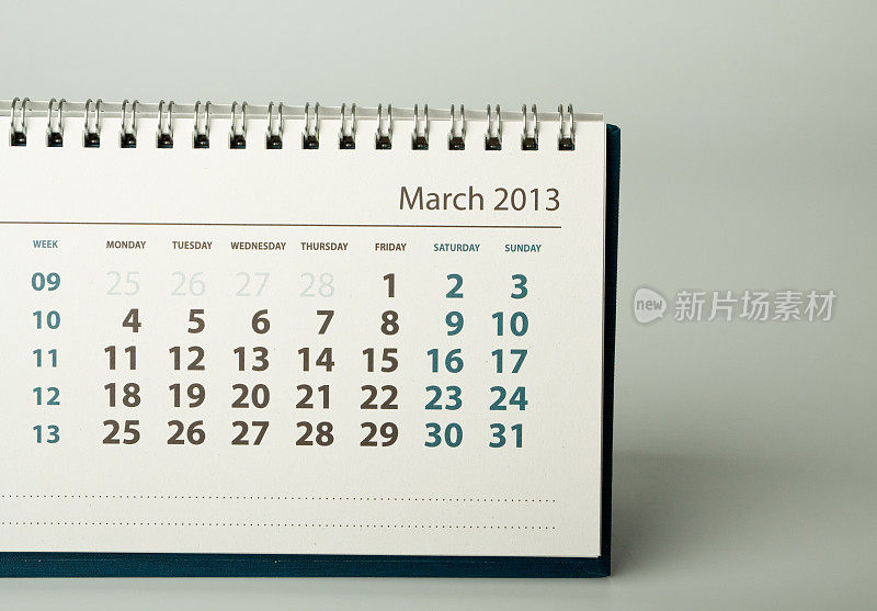 日历表。3月