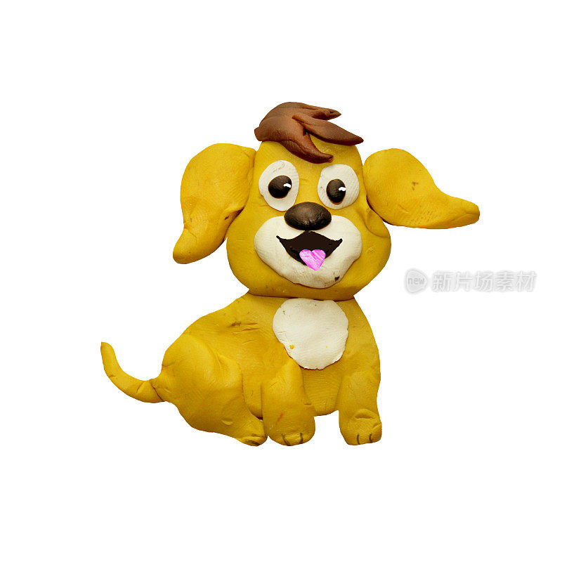 橡皮泥3D宝宝黄狗宠物新年2018象征动物雕塑孤立