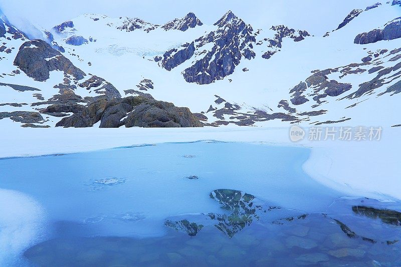 冰川和冰湖，安第斯山脉景观，乌斯怀亚-火地岛