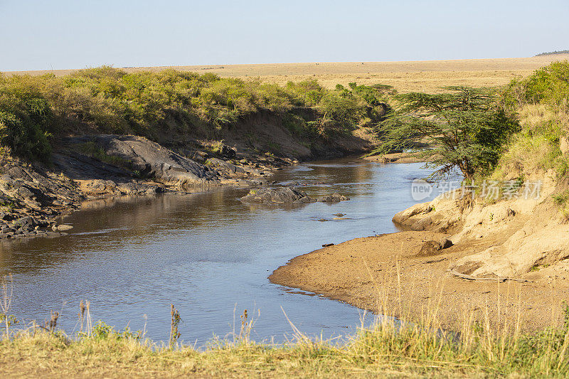 有河流的非洲景观。奥拉雷摩托罗拉保护区，马赛马拉，肯尼亚