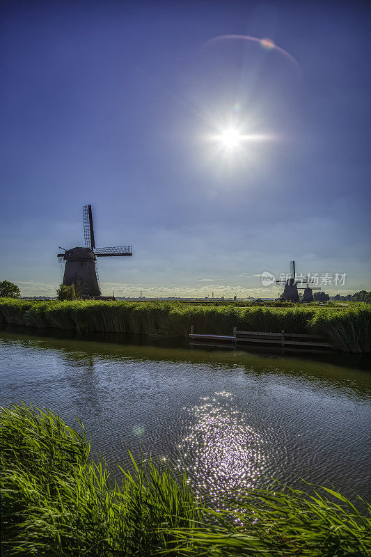 荷兰日落时古老的风车景观(HDRi)