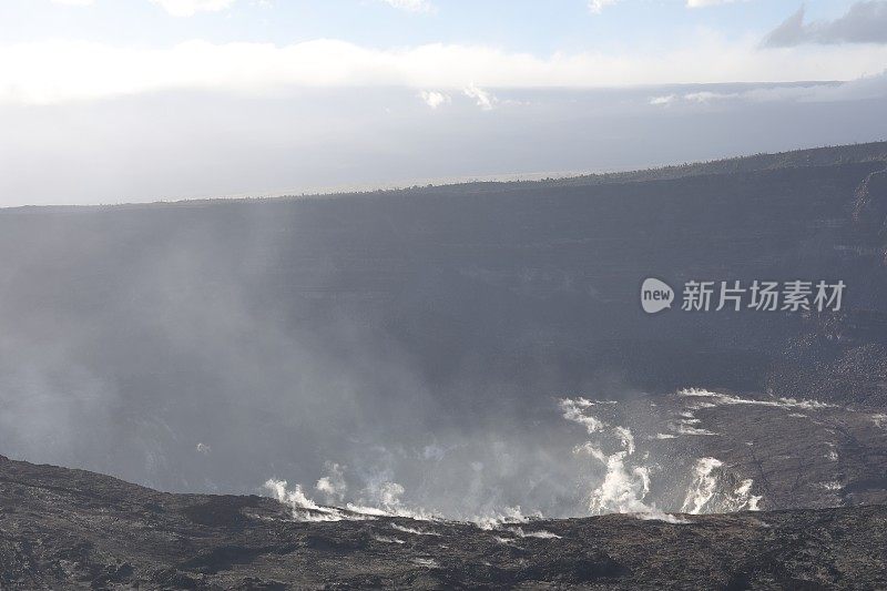 烟雾从火山边缘的喷气孔上升