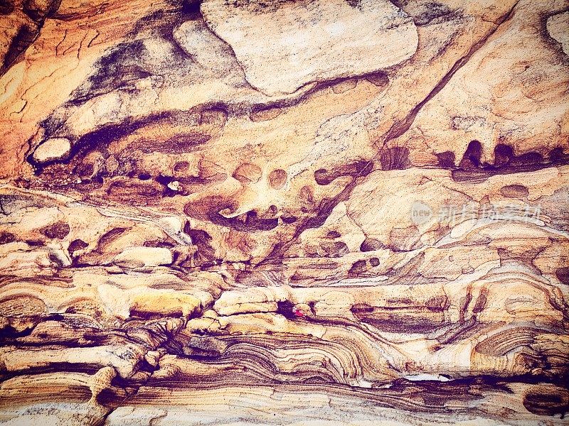博尔德犹他州沙漠景观:洞穴墙岩石纹理