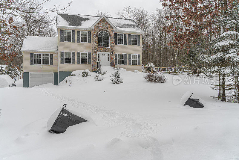 之后。一场大雪过后，居民的房子被雪覆盖了。