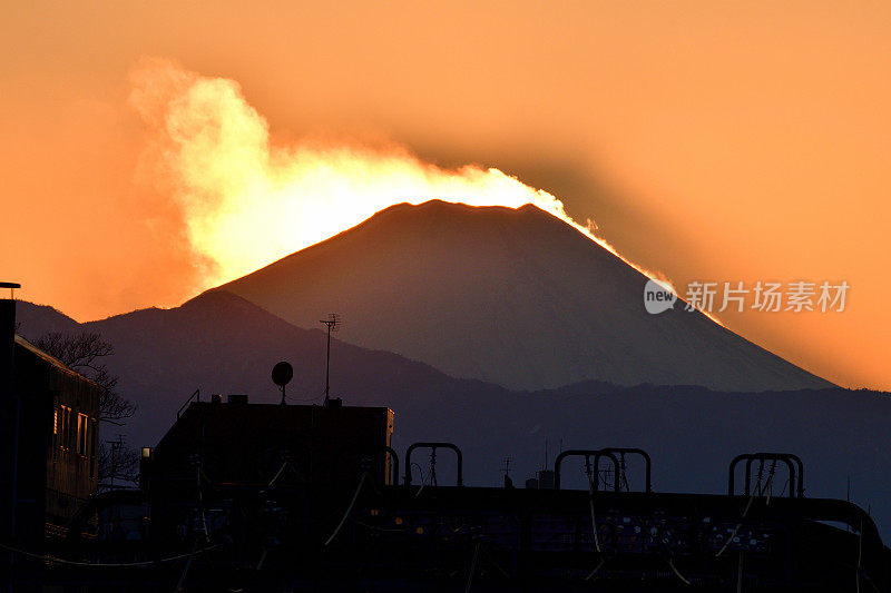 富士山的日落和日落后:从东京看