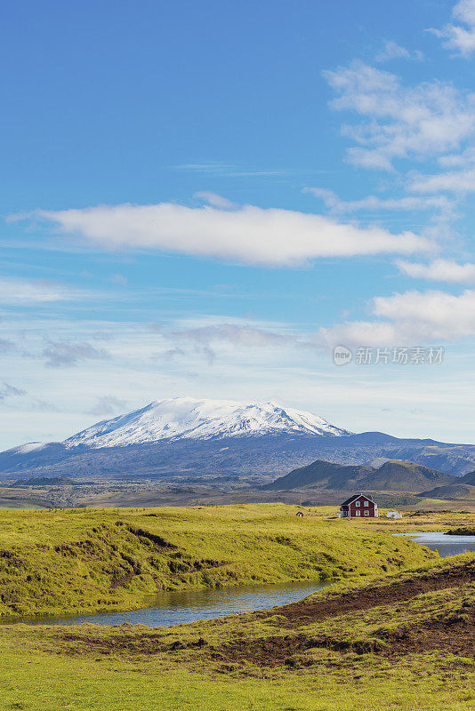 海克拉火山全景从Markarfljót山谷在冰岛雪山