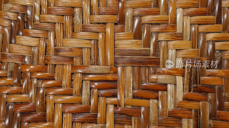 藤条纹理，手工编织竹条纹理背景。