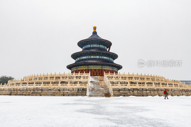 中国北京的天坛祈福堂是在一个雪天的冬天