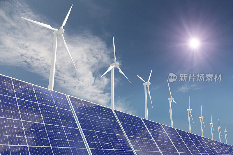 风力涡轮机太阳能电池板可再生能源