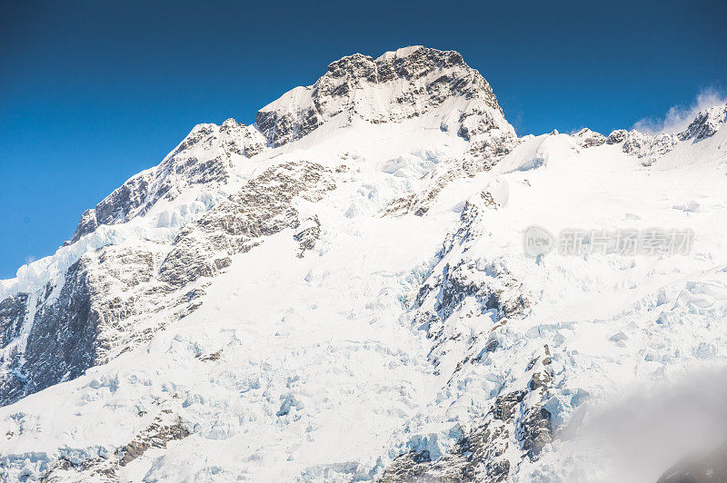 新西兰库克山塔斯曼冰川上的雪山。