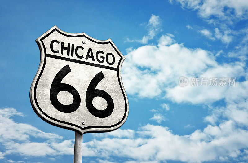 从芝加哥开始的66号公路路标