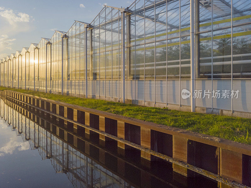荷兰现代农业温室的侧视图