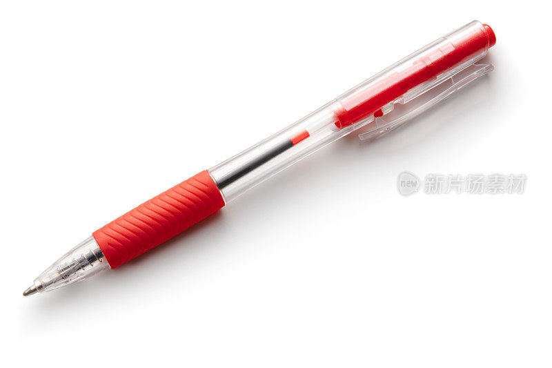 办公用品:白色背景上的红色圆珠笔