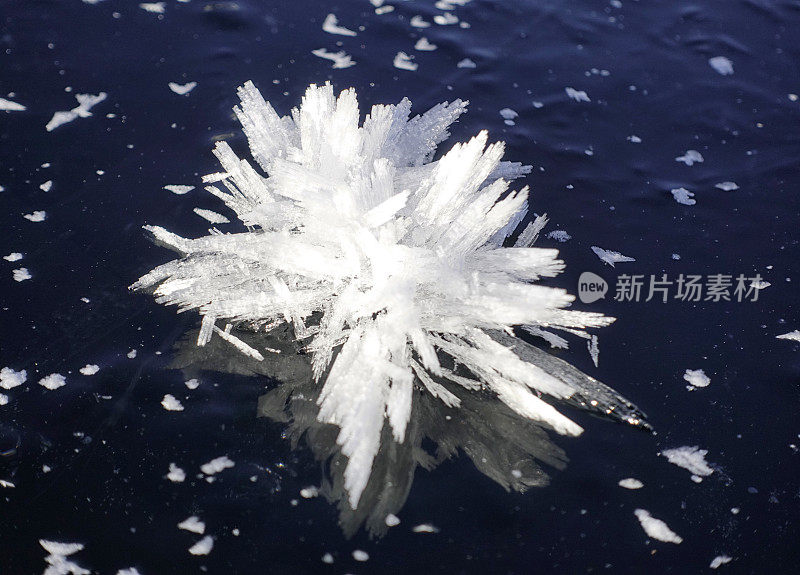 冰霜，冰湖上的雪晶体，冬天的纹理