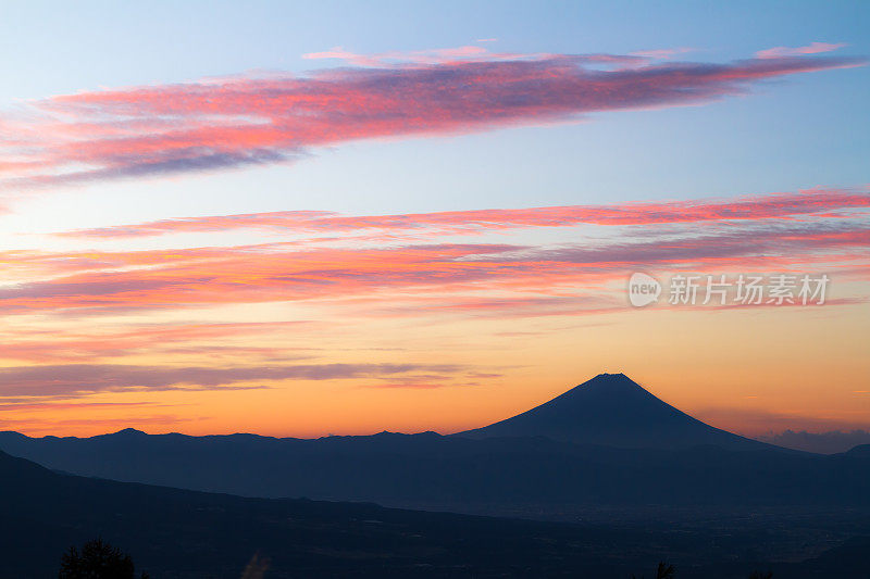 日落与富士山