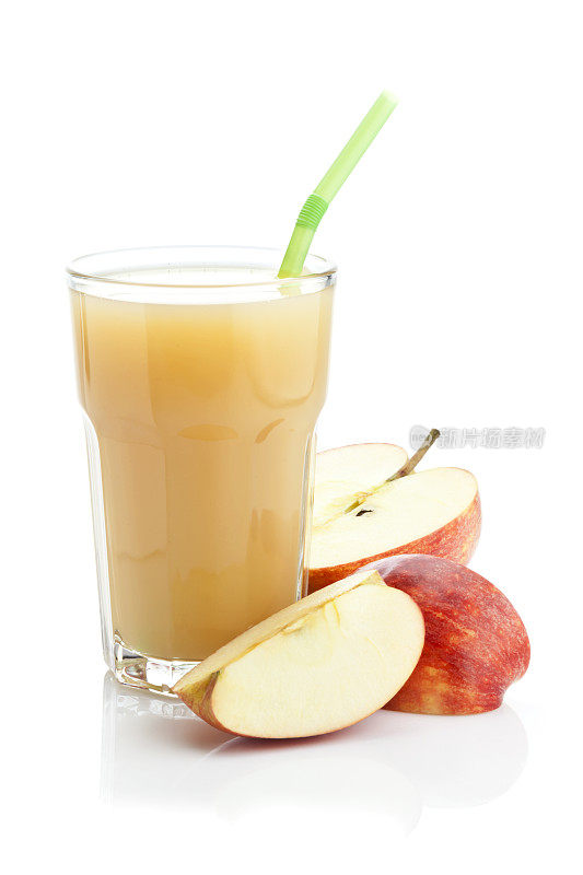 苹果汁玻璃孤立在白色背景