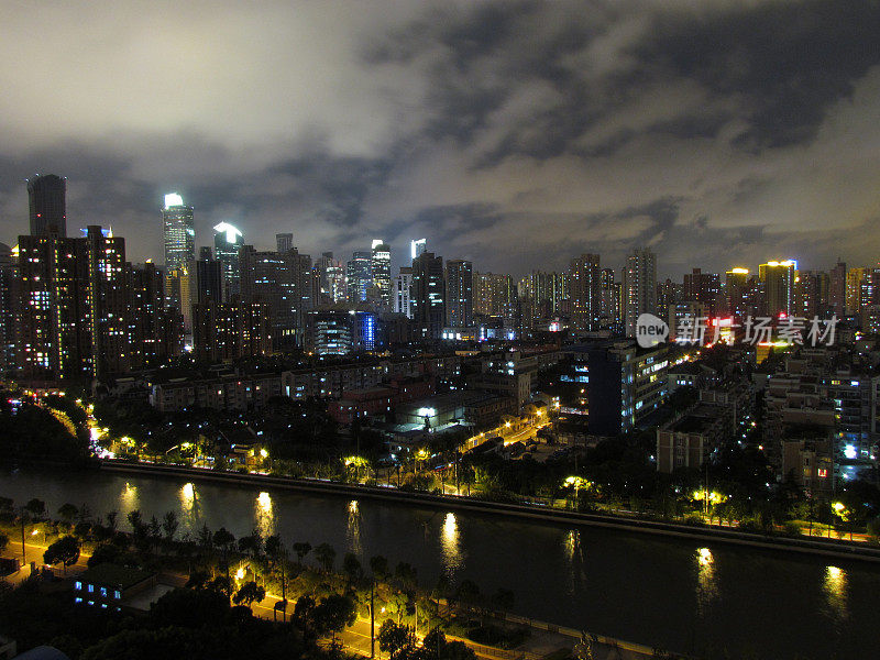 航拍上海浦西区夜景，南京西路天际线