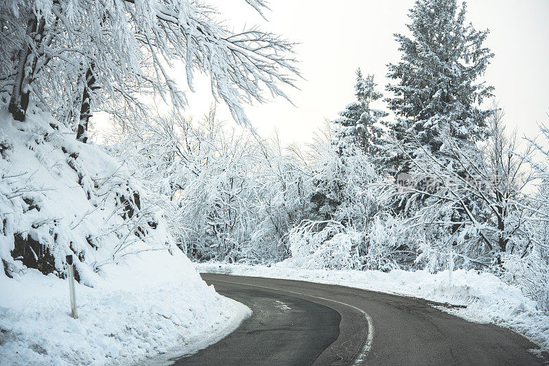 空旷的道路穿过白雪覆盖的景观