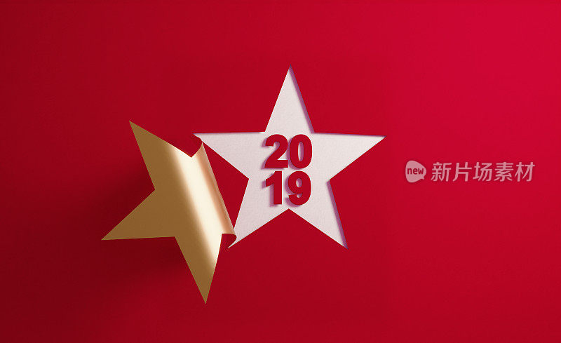 2019概念-红色背景上的金星形状折叠