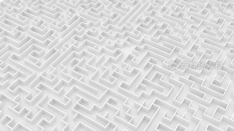 白色迷宫背景。无尽的迷宫3d插图。
