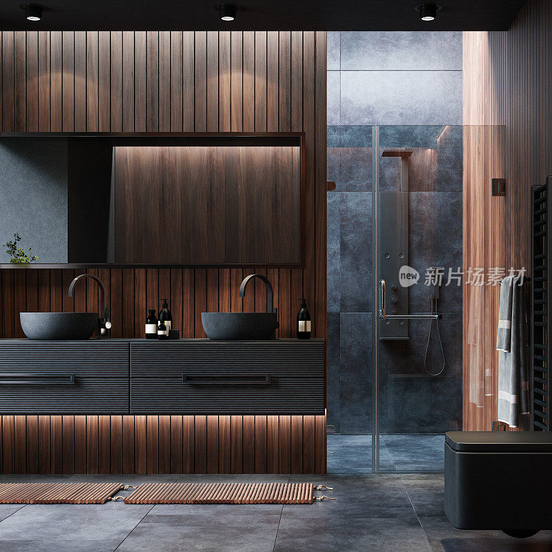 现代奢华简约的深色浴室