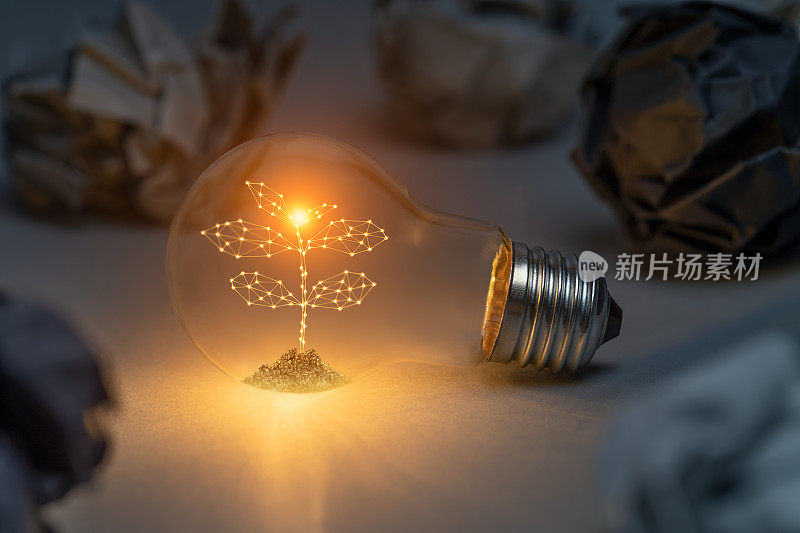 经典灯泡内置人工植物的新生活理念