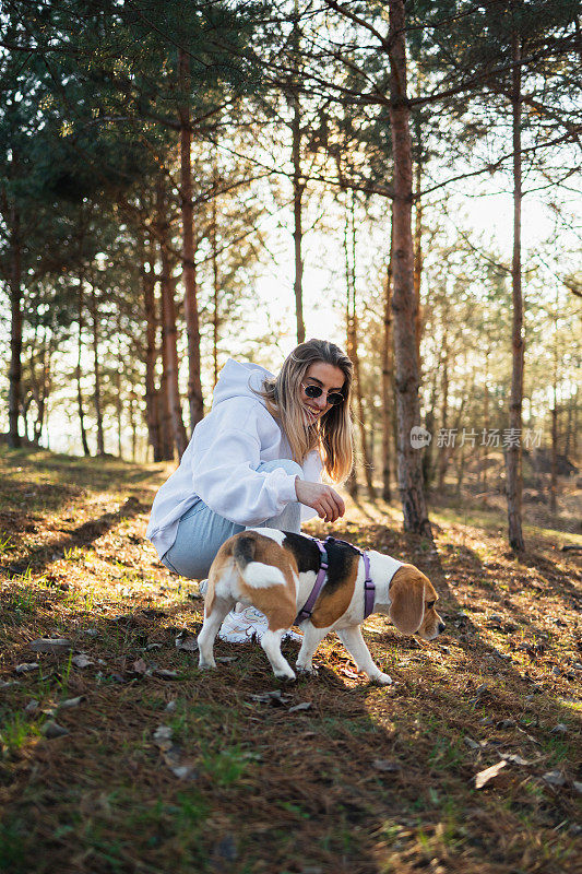 亲密时刻:美丽的女人珍惜与小猎犬的时光