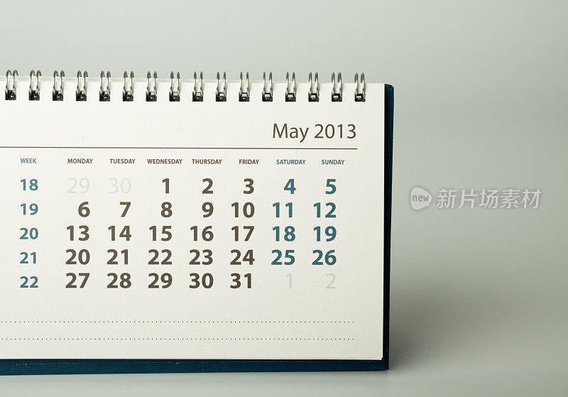 日历表。五月