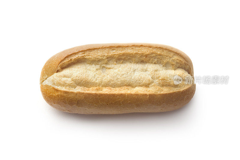 面包:法国面包卷孤立在白色背景