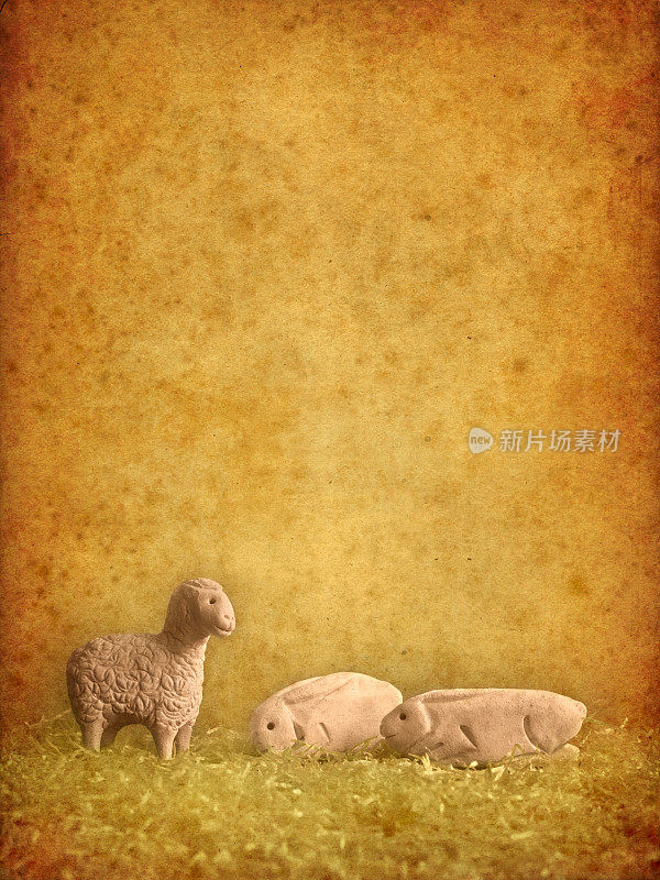 复活节背景与兔子和绵羊