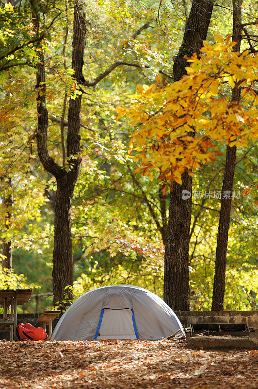 秋季露营地的小圆顶帐篷