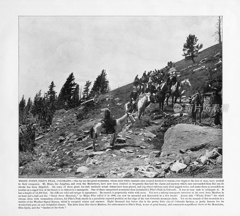 古董美国照片:风点，派克峰，科罗拉多州，美国，1893