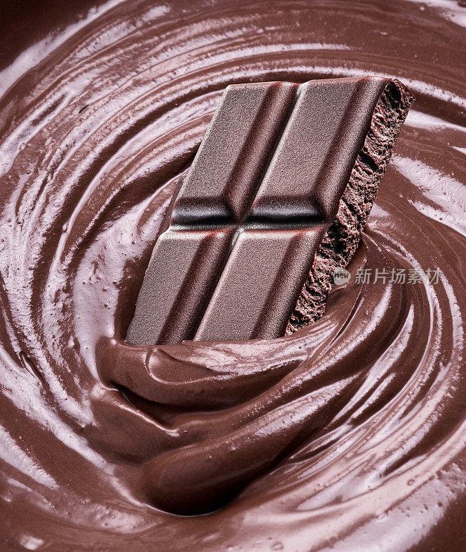 融化的巧克力和蘸了它的巧克力棒。