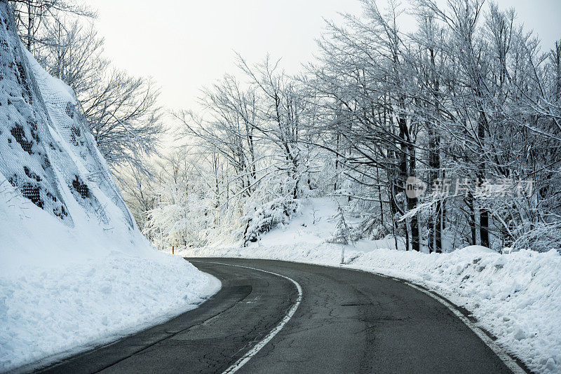 空旷的道路穿过白雪覆盖的景观