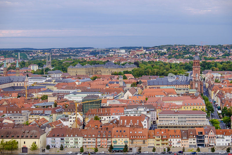 Würzburg，高角度城市景观(德国巴伐利亚浪漫路)