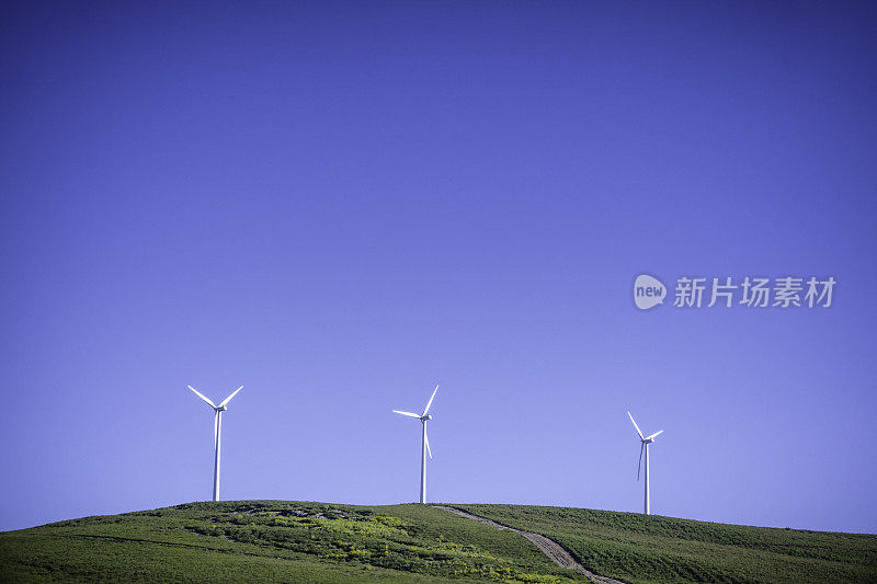 赢得风力发电厂的涡轮发电机。可再生能源植物。