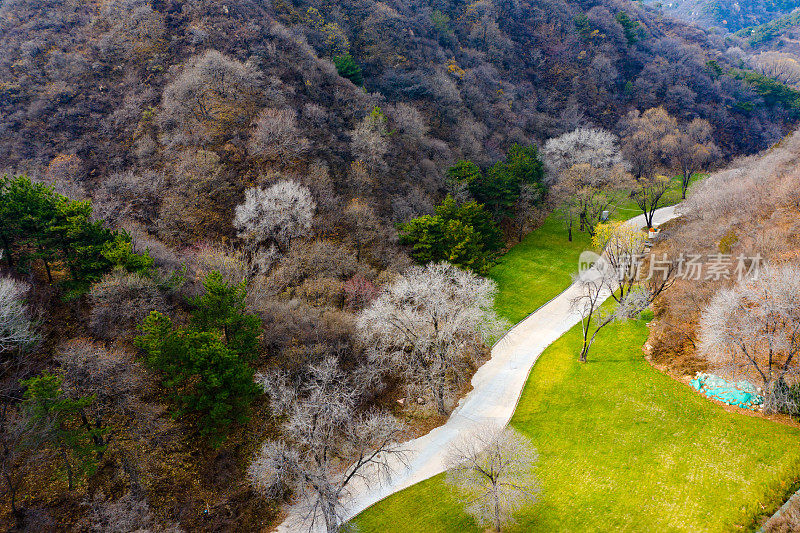 从鸟瞰图可以看到沿着山的空旷道路