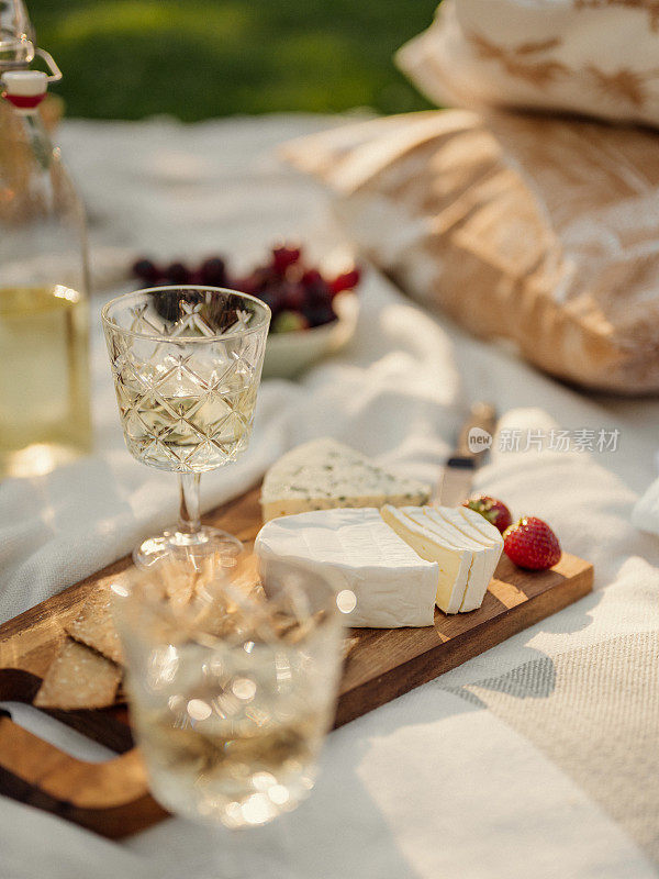 夏日的奶酪美酒野餐