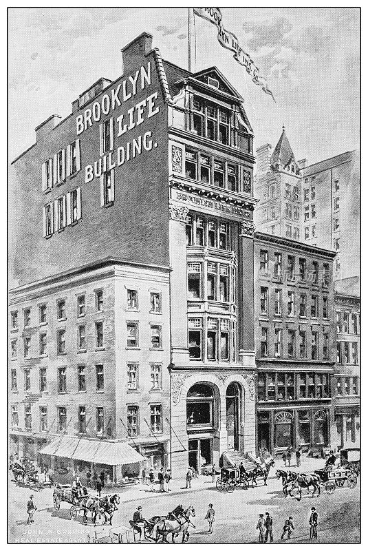 纽约的古董黑白照片:布鲁克林人寿保险公司