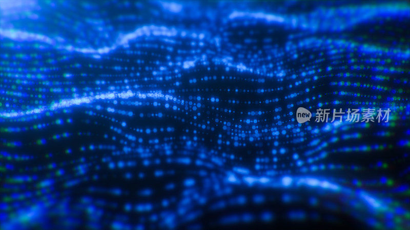 技术抽象背景的未来设计，数据数字波浪运动，网络蓝色背景美丽的运动波动粒子点纹理