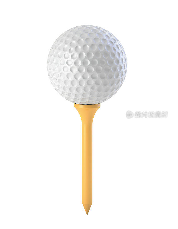 黄色球座上的高尔夫球，与白色球座隔离