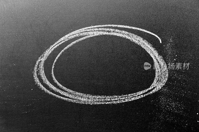 白色粉笔手画圆圈形状在黑色板背景
