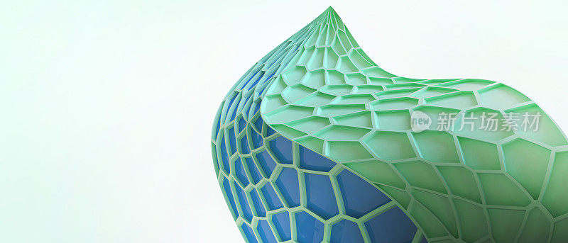 绿色背景下叶片和遗传细胞的Voronoi结构的生物科学与技术。互联网，连接，网络，接入，无线数据，协调-三维渲染