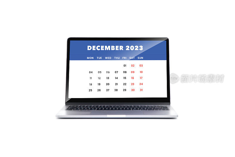 2023年12月日历在电脑屏幕上