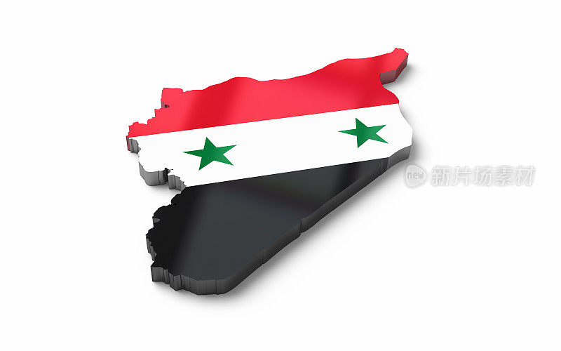 叙利亚国家边界地图，纯白色模型，对象+阴影剪辑路径