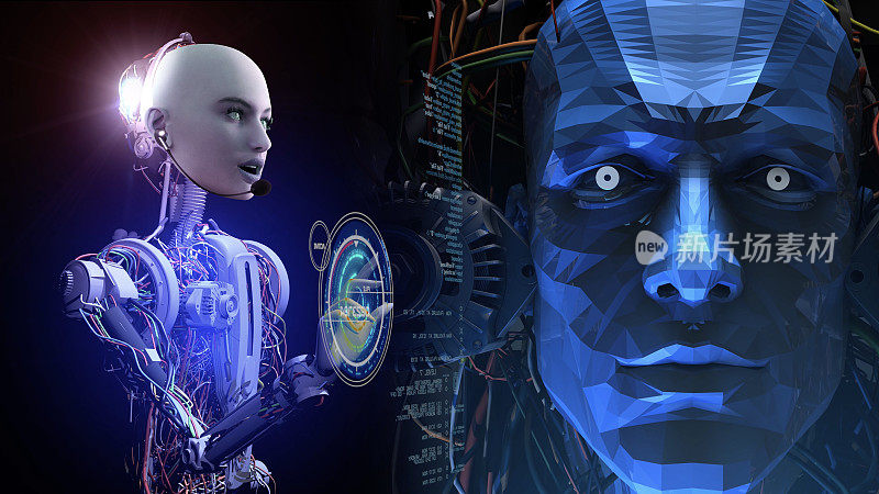美丽的脸机器人编码人工智能魔鬼与虚拟计算机
