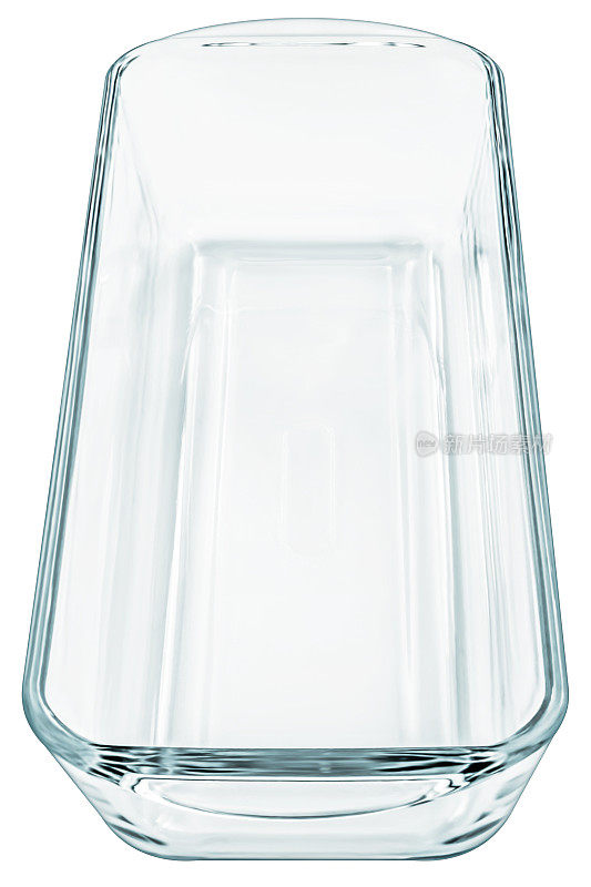 长，窄，中等大小的圆形矩形透明玻璃蛋糕烤盘隔离在白色背景