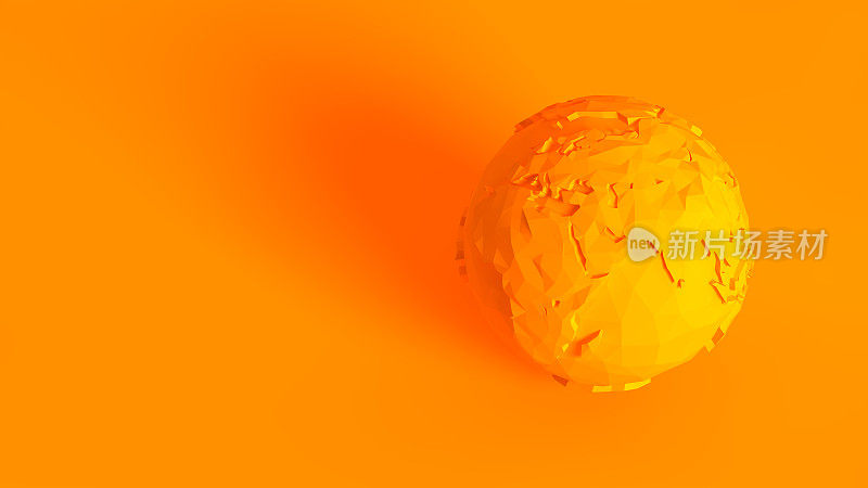立体图像的概念。低多边形地球模型孤立在橙色背景。
