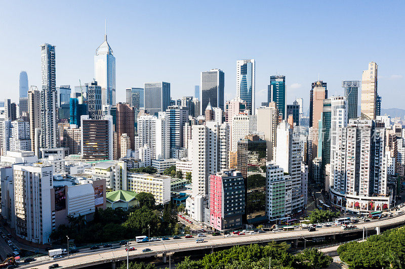 香港市区鸟瞰图。