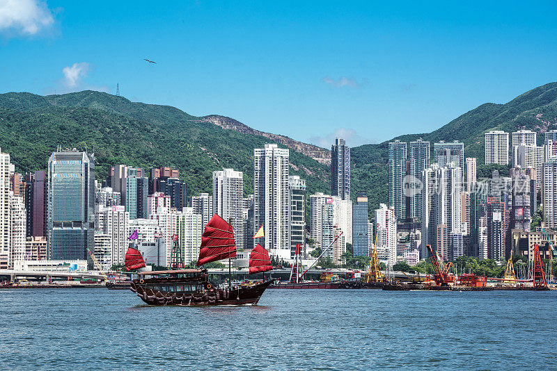 香港维多利亚港的垃圾船